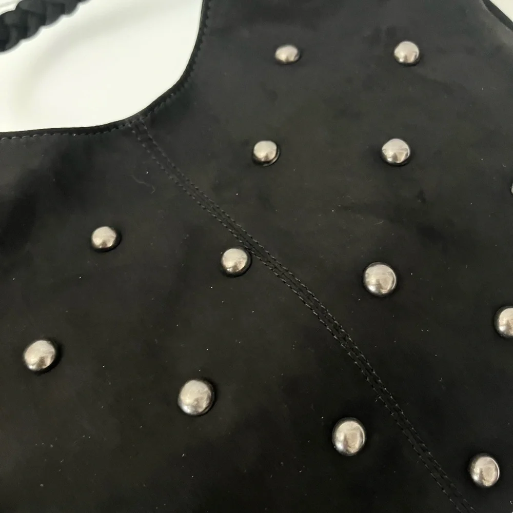 NWT Current Mood Black Studded Faux Suede Hobo Shoulder Bag Dolls Kill Oversized